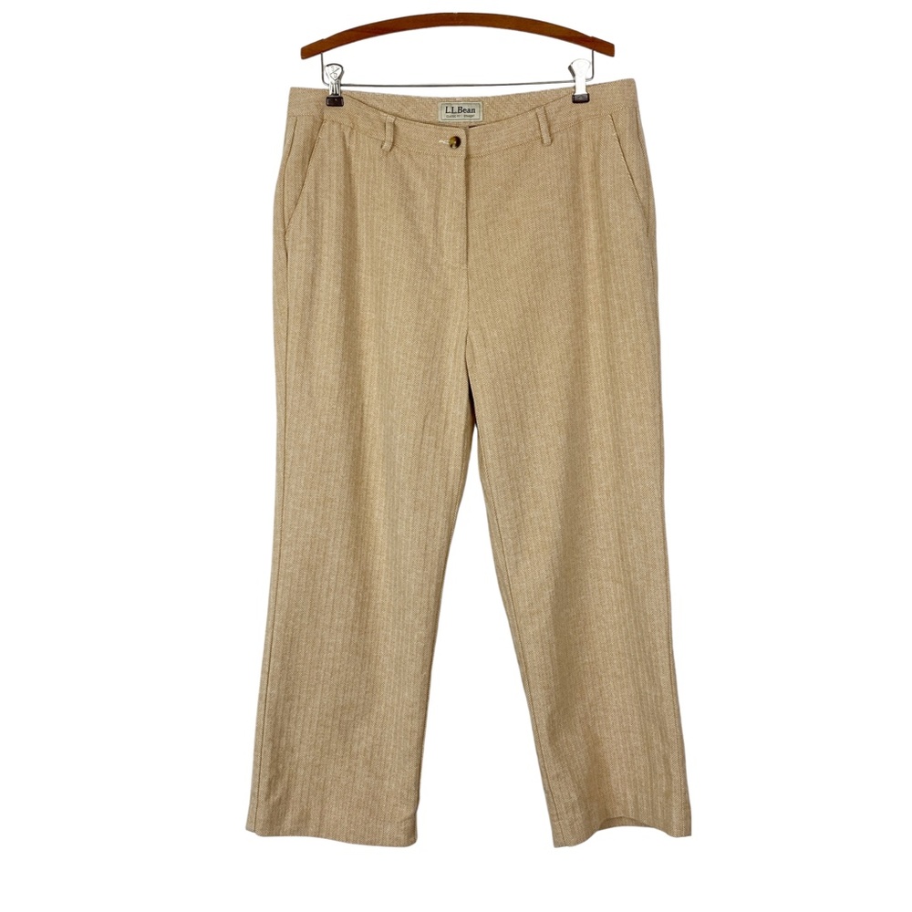 L.L. Bean Classic Fit Trousers Herringbone Flannel Pants Sz. 16P Tan Brown